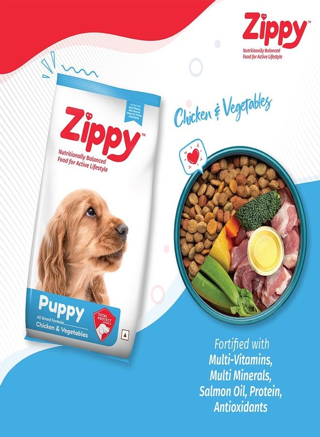 Zippy Puppy Dry Dog Food - 3 Kg, Real Chicken & Vegetables, Nutritionally Balanced Dog Food for All Breeds, with Vitamins, Minerals, Probiotics & Salmon Oil - Image 5